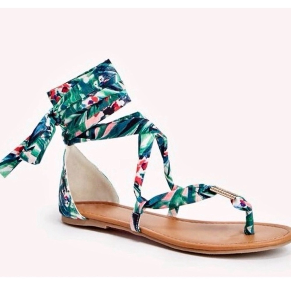 JustFab Lilly Tropical Lace Up Wide Sandals 8W Boho